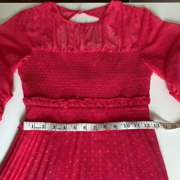 ASOS DESIGN textured pleated shirred midi dress in hot pink size 4 - Picture 13 of 16